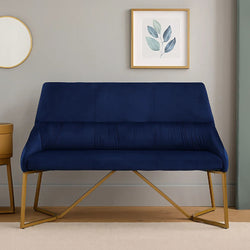 Orsina Vieste Midnight Blue Velvet Bench with Padded Backrest