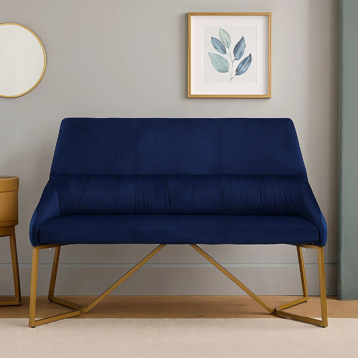 Orsina Vieste Midnight Blue Velvet Bench with Padded Backrest