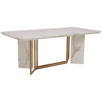 Orsina Vieste White Marble & Gold Rectangular Dining Table – 200cm