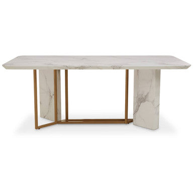 Orsina Vieste White Marble & Gold Rectangular Dining Table – 200cm
