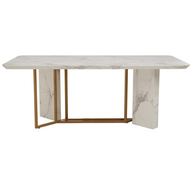 Orsina Vieste White Marble & Gold Rectangular Dining Table – 200cm