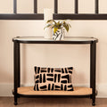 Orsina Cebu 2-Tier Console Table – Black Elm, Glass and Rattan Shelf