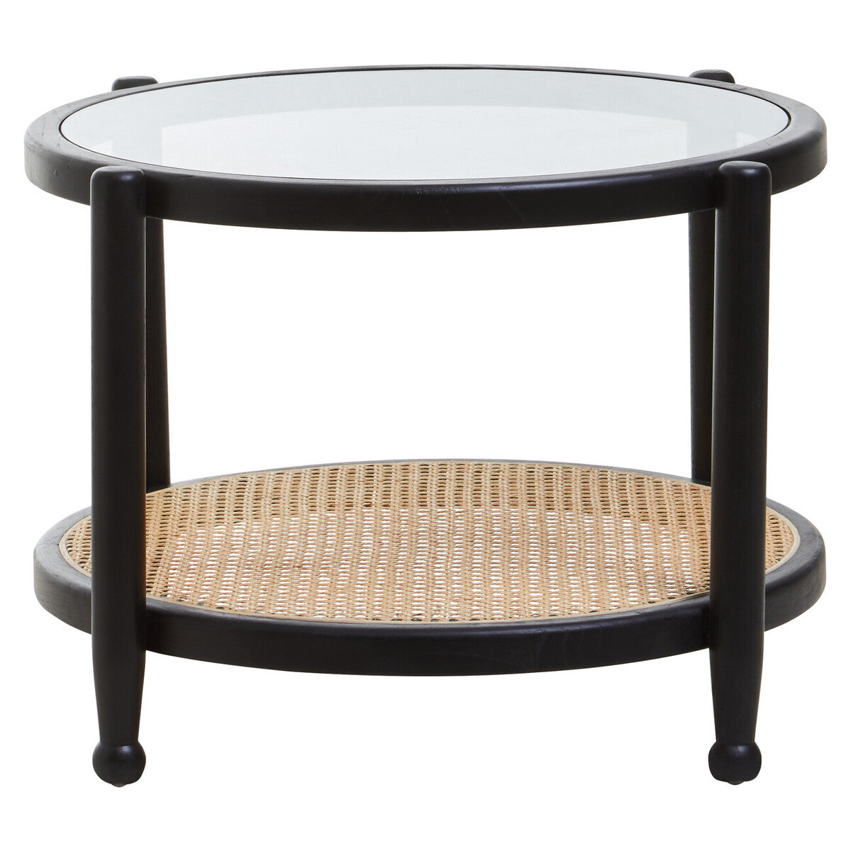 Orsina Cebu Rattan and Glass Coffee Table – Black Wood Frame