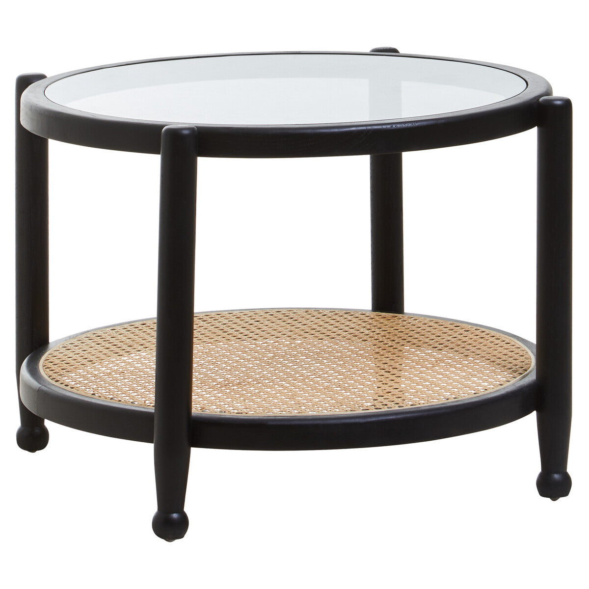 Orsina Cebu Rattan and Glass Coffee Table – Black Wood Frame