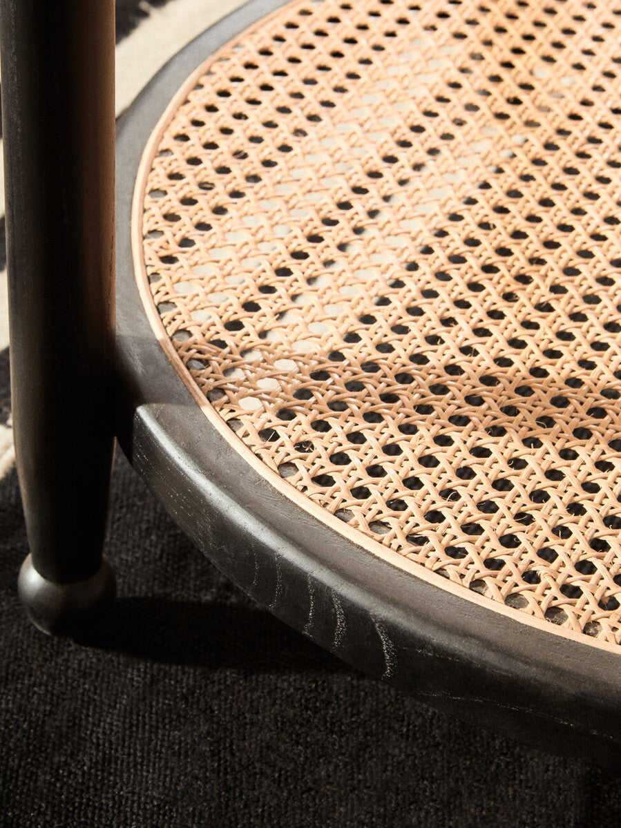 Orsina Cebu Rattan and Glass Coffee Table – Black Wood Frame