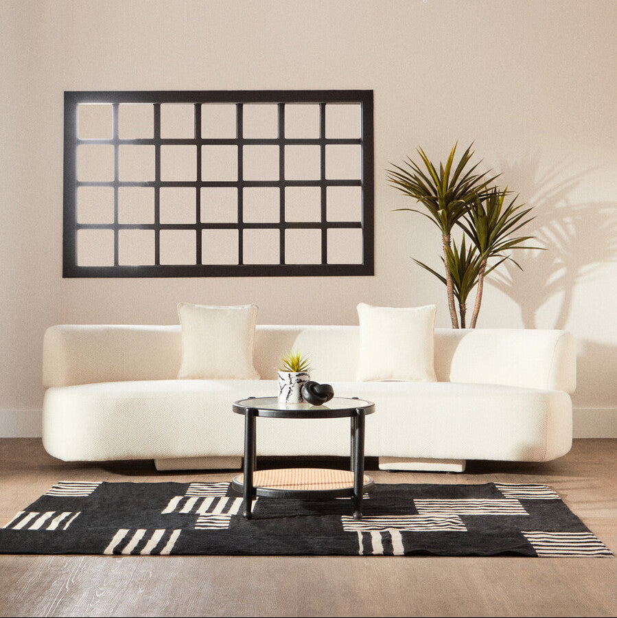 Orsina Cebu Rattan and Glass Coffee Table – Black Wood Frame