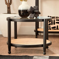 Orsina Cebu Rattan and Glass Coffee Table – Black Wood Frame