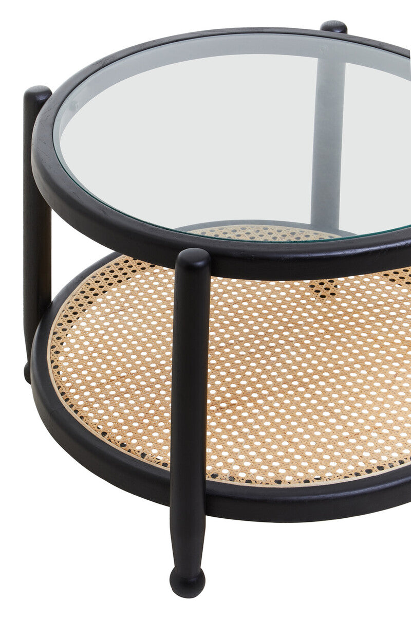 Orsina Cebu Rattan and Glass Coffee Table – Black Wood Frame