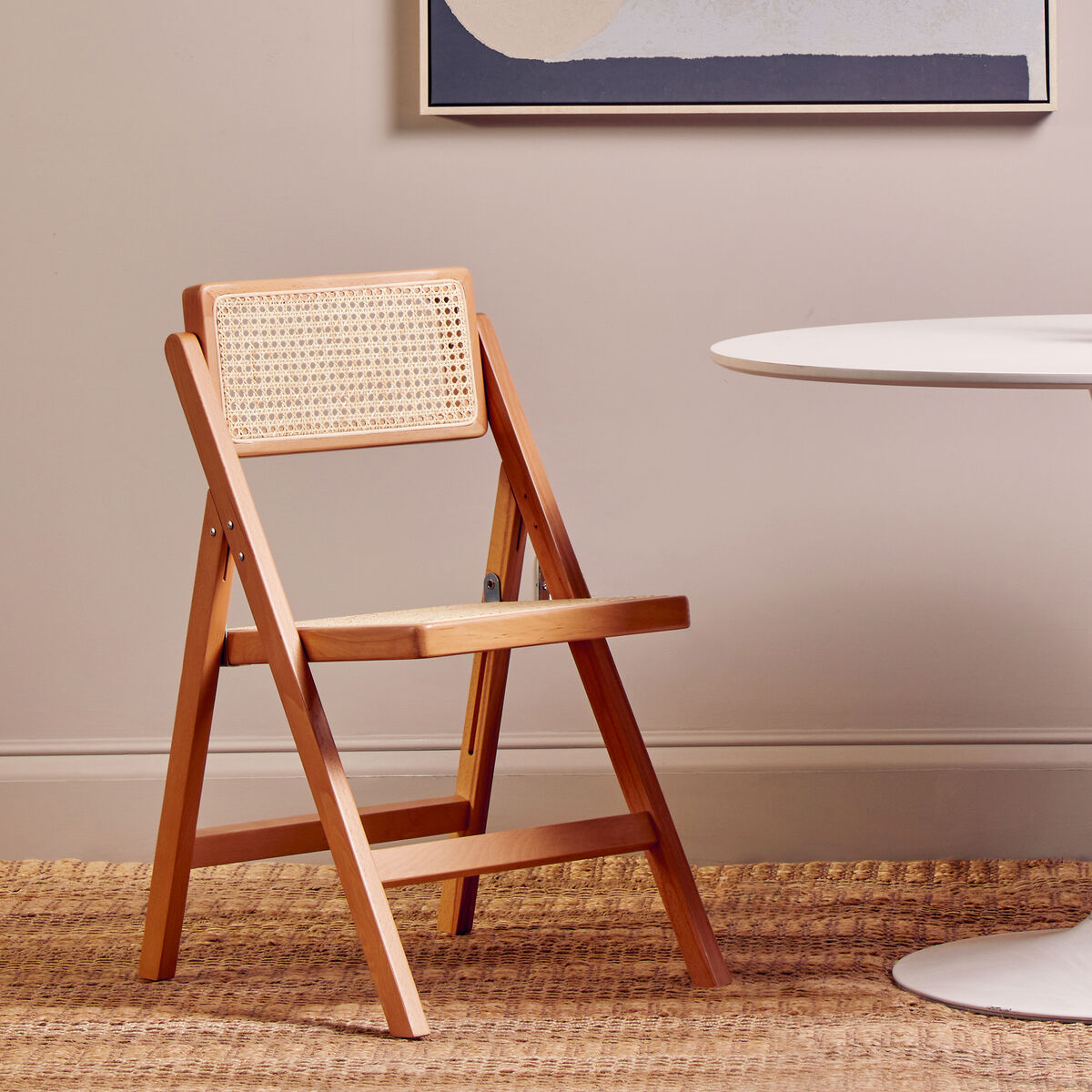 Orsina Cebu Beech Wood Folding Chair | Natural Rattan Woven Seating