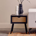 Orsina Cebu Black Elm Wood Side Table – Rattan Drawer Nightstand