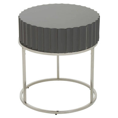 Orsina Genoa Round Side Table – Grey Gloss Fluted Top & Silver Frame