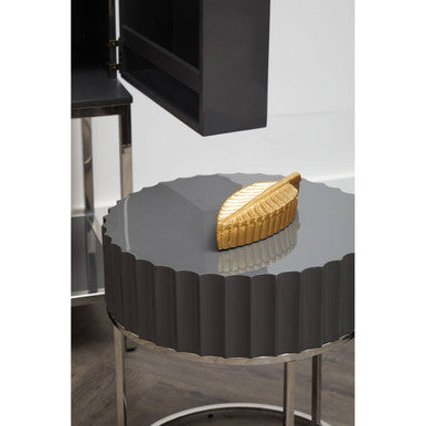 Orsina Genoa Round Side Table – Grey Gloss Fluted Top & Silver Frame