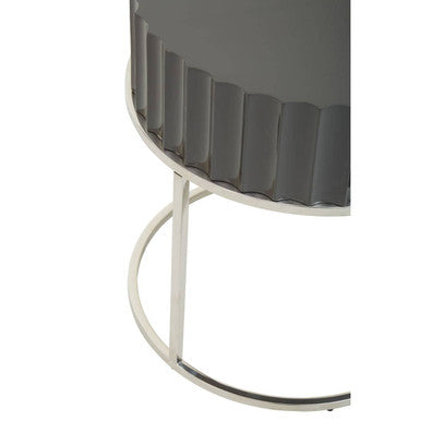 Orsina Genoa Round Side Table – Grey Gloss Fluted Top & Silver Frame