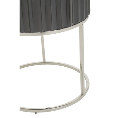 Orsina Genoa Round Side Table – Grey Gloss Fluted Top & Silver Frame