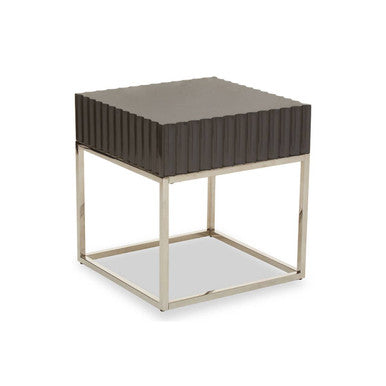 Orsina Genoa Grey Gloss Square Side Table with Fluted Carved Top