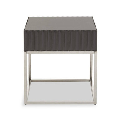 Orsina Genoa Grey Gloss Square Side Table with Fluted Carved Top