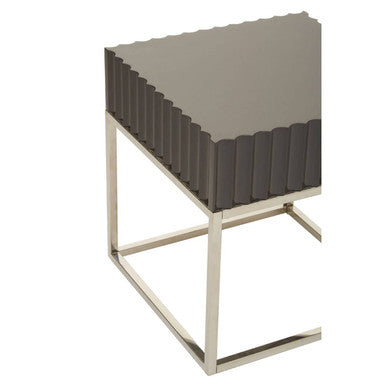 Orsina Genoa Grey Gloss Square Side Table with Fluted Carved Top