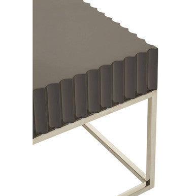 Orsina Genoa Grey Gloss Square Side Table with Fluted Carved Top