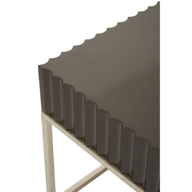 Orsina Genoa Grey Gloss Square Side Table with Fluted Carved Top