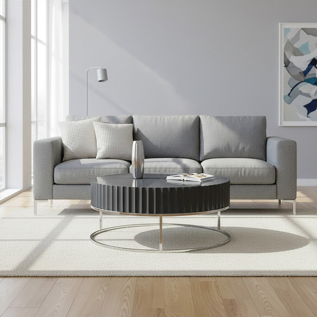Orsina Genoa Grey Gloss Coffee Table with Fluted Detail & Steel Base