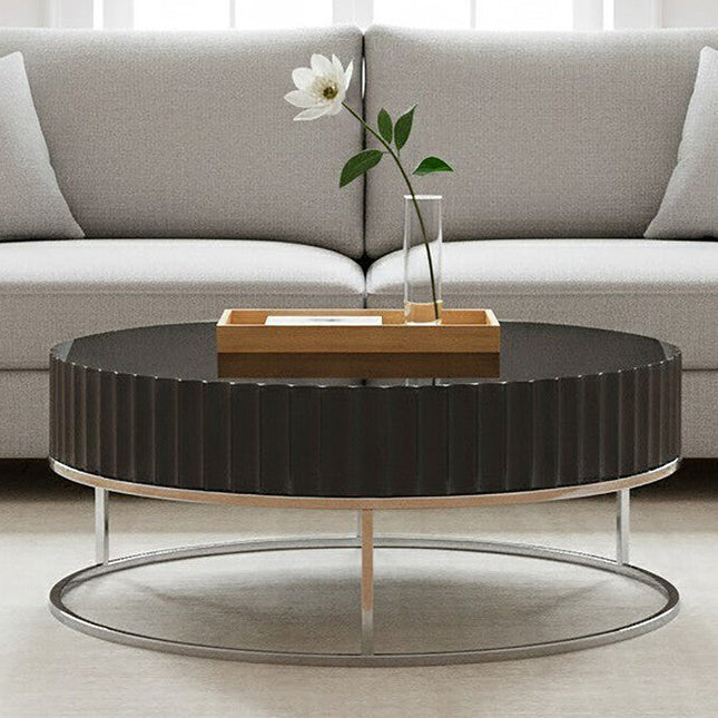 Orsina Genoa Grey Gloss Coffee Table with Fluted Detail & Steel Base