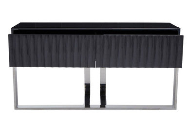 Orsina Genoa Grey Gloss Console Table – Fluted 2-Drawer Silver Frame