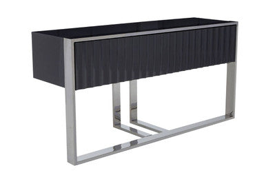 Orsina Genoa Grey Gloss Console Table – Fluted 2-Drawer Silver Frame
