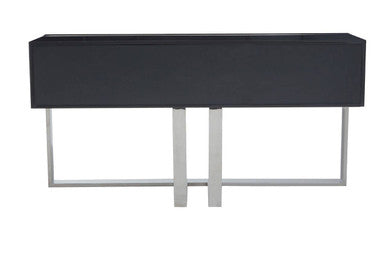 Orsina Genoa Grey Gloss Console Table – Fluted 2-Drawer Silver Frame
