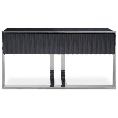 Orsina Genoa Grey Gloss Console Table – Fluted 2-Drawer Silver Frame