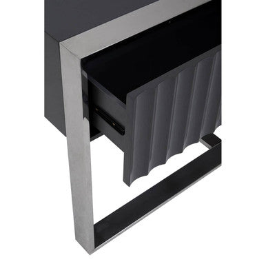 Orsina Genoa Grey Gloss Console Table – Fluted 2-Drawer Silver Frame