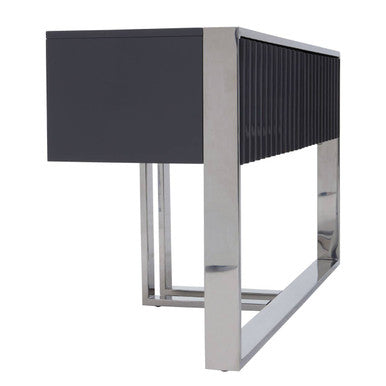 Orsina Genoa Grey Gloss Console Table – Fluted 2-Drawer Silver Frame