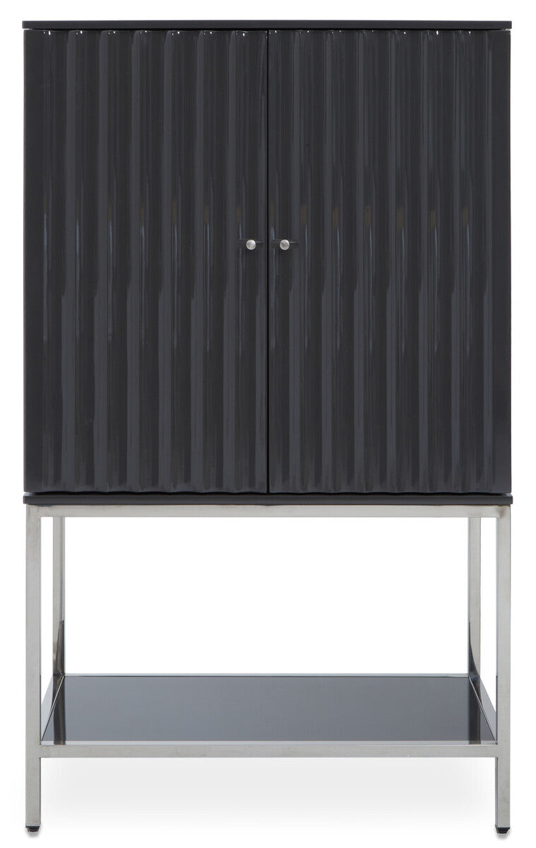 Orsina Genoa Grey Gloss Cabinet – Modern Fluted 2-Door Storage Unit