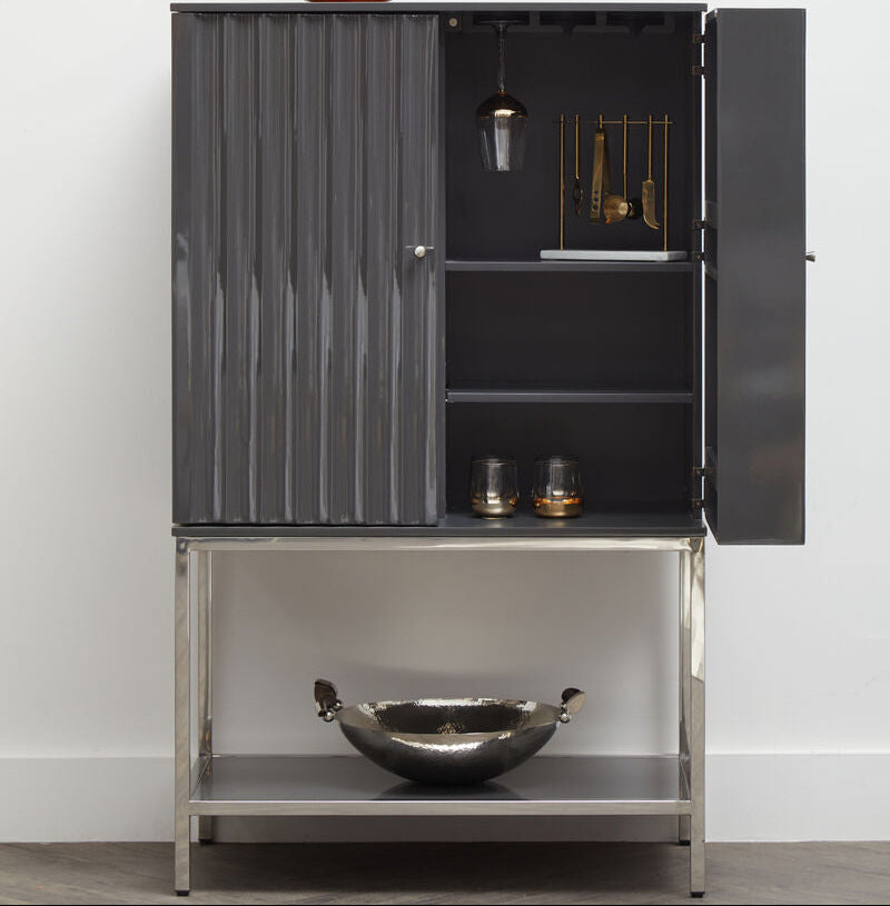 Orsina Genoa Grey Gloss Cabinet – Modern Fluted 2-Door Storage Unit