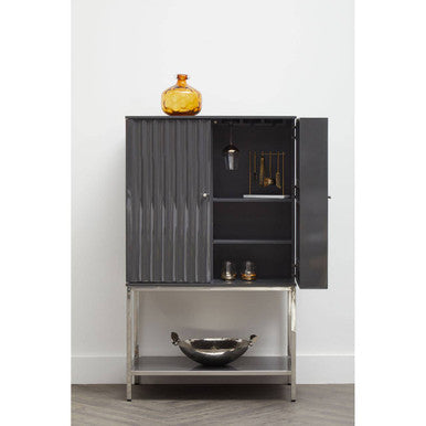 Orsina Genoa Grey Gloss Cabinet – Modern Fluted 2-Door Storage Unit
