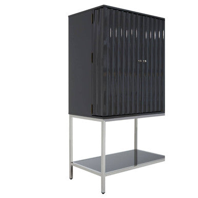 Orsina Genoa Grey Gloss Cabinet – Modern Fluted 2-Door Storage Unit