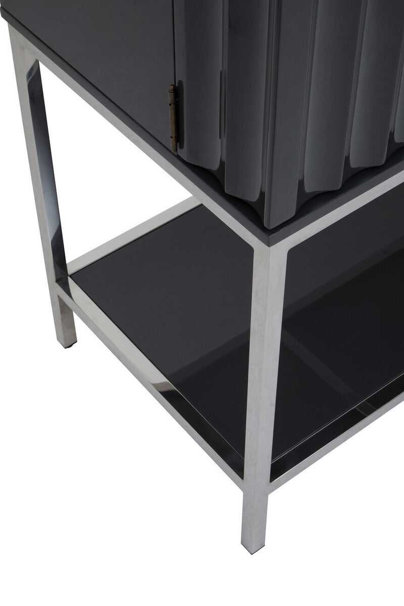 Orsina Genoa Grey Gloss Cabinet – Modern Fluted 2-Door Storage Unit