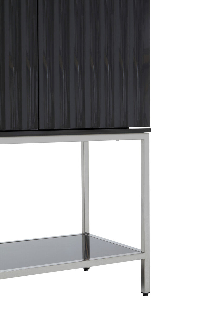 Orsina Genoa Grey Gloss Cabinet – Modern Fluted 2-Door Storage Unit