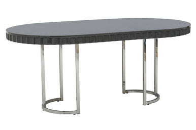 Orsina Genoa Grey Oval Dining Table – High Gloss with Stainless Steel Base