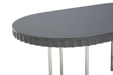 Orsina Genoa Grey Oval Dining Table – High Gloss with Stainless Steel Base