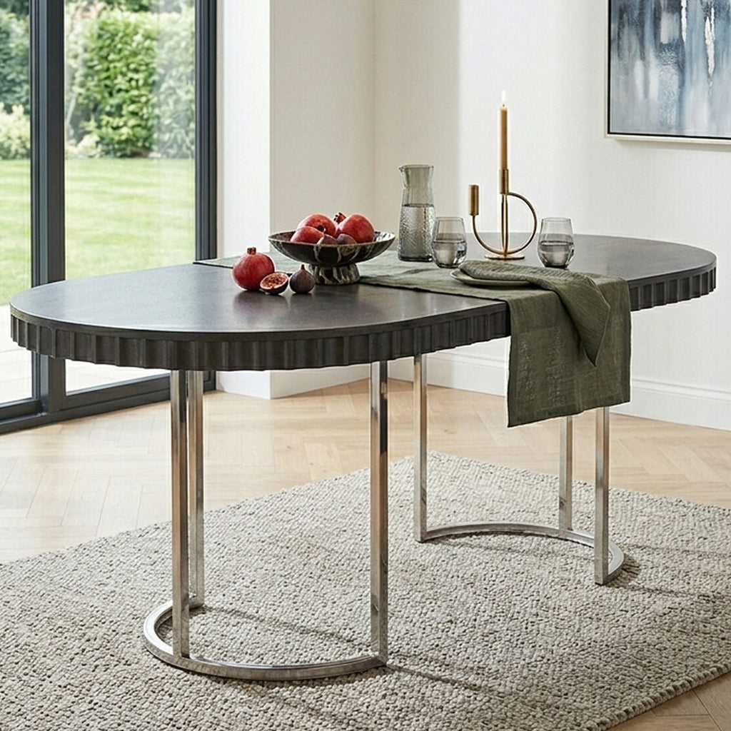 Orsina Genoa Grey Oval Dining Table – High Gloss with Stainless Steel Base