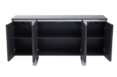 Orsina Genoa Grey Gloss Sideboard – Four Door Fluted Buffet Cabinet