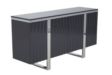 Orsina Genoa Grey Gloss Sideboard – Four Door Fluted Buffet Cabinet
