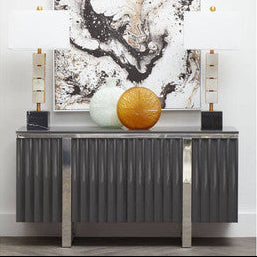 Orsina Genoa Grey Gloss Sideboard – Four Door Fluted Buffet Cabinet
