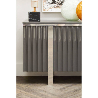 Orsina Genoa Grey Gloss Sideboard – Four Door Fluted Buffet Cabinet