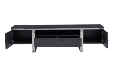 Orsina Genoa Grey Gloss Media Unit – Fluted Modern TV Stand Cabinet