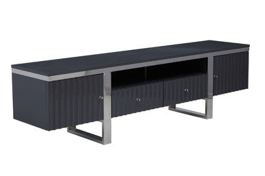 Orsina Genoa Grey Gloss Media Unit – Fluted Modern TV Stand Cabinet
