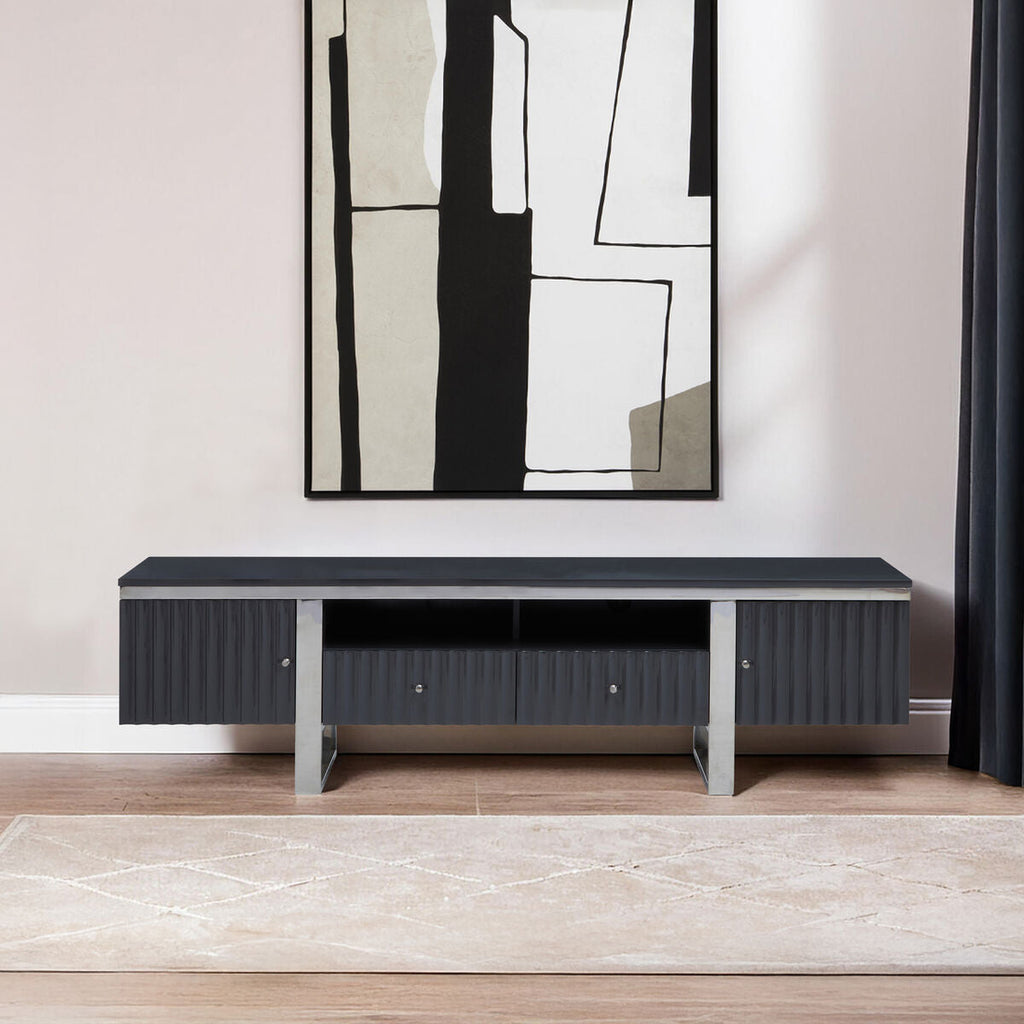 Orsina Genoa Grey Gloss Media Unit – Fluted Modern TV Stand Cabinet