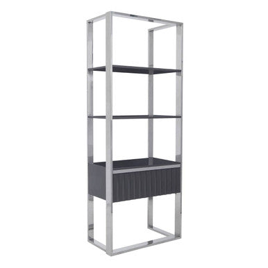 Orsina Genoa Grey and Stainless Steel Shelf Unit with Fluted Drawer