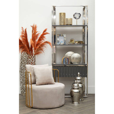 Orsina Genoa Grey and Stainless Steel Shelf Unit with Fluted Drawer