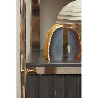 Orsina Genoa Grey and Stainless Steel Shelf Unit with Fluted Drawer